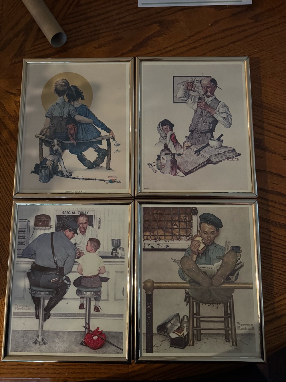 framed Norman Rockwell prints in Gold Frames - Set of 4